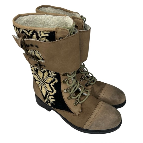 Kelsi Dagger Brown Ilya Womens Leather Block Heel Size 8 Mid Calf Sherpa Boots - Picture 2 of 9